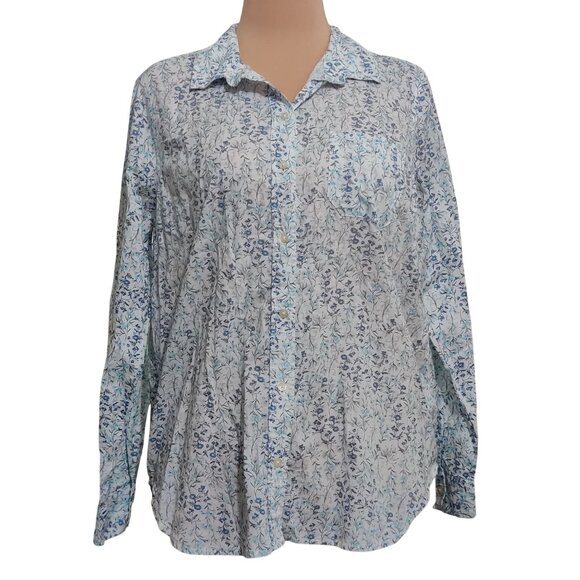 Old Navy L Blue Floral Button Up Classic Shirt 100% Cotton Cottagecore Preppy - Picture 1 of 7
